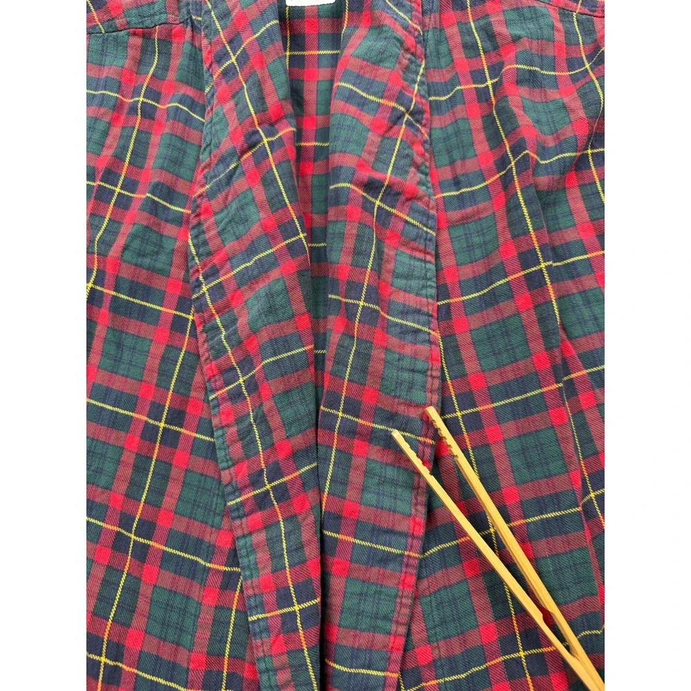 VTG Polo Ralph Lauren Mens L/XL Plaid Robe Red Green Cotton Shawl Collar Lounge